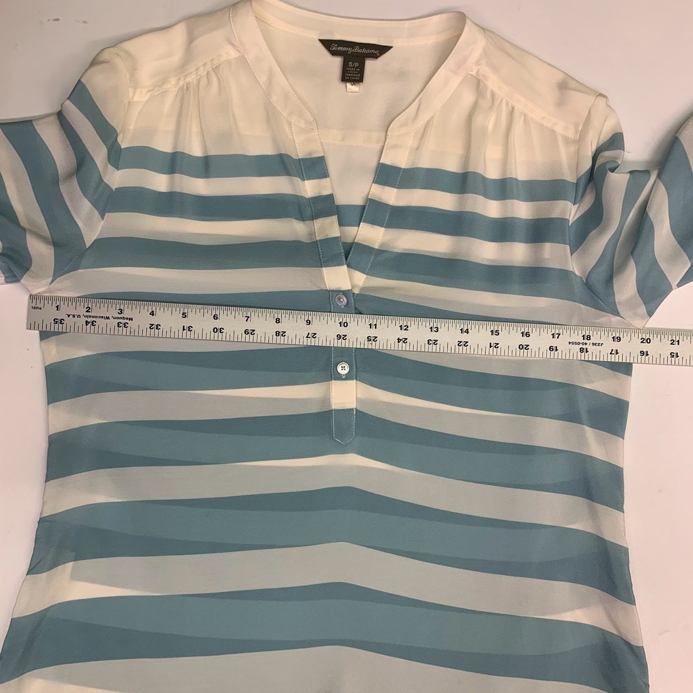 Tommy Bahama 100% Silk Striped V Neck Roll Tab Sleeve Tunic Top Women Size S - Picture 13 of 15